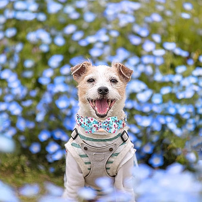 Elegant little tail Dog Collar, Rose Print Pet Collar Summer Dog Collar Durable Metal Buckle Dog Collars Cotton Pet Adjustable Dog Collars for X-Large Dogs