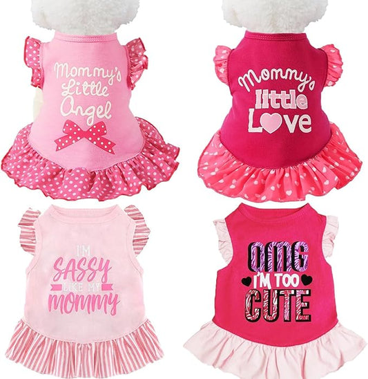 XPUDAC 4 Pieces Pet Dog Dress Dog Clothes Girl Puppy Shirt Yorkie Clothes Cute Doggie Dress Pet Apparel for Small Dogs and Cats (Pink Angel, Small(4.5-8lbs))