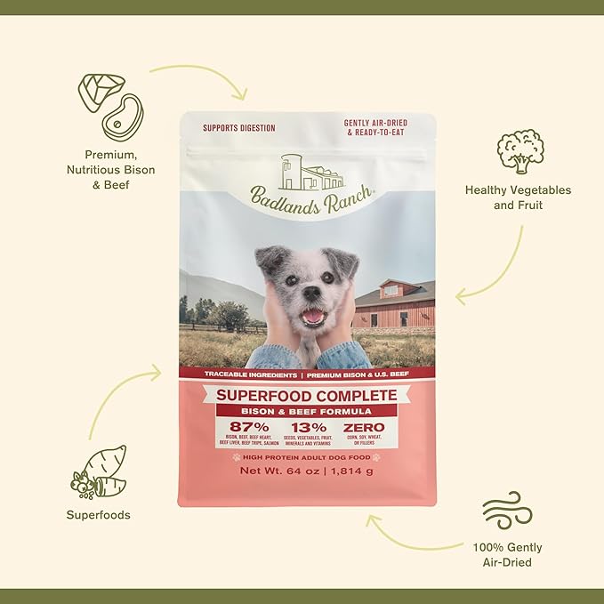 Superfood Complete, Air-Dried Adult Dog Food - High Protein, Zero Fillers, Superfood Nutrition by Katherine Heigl (64 oz, Beef & Bison Formula)