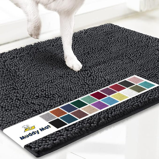 Muddy Mat® AS-SEEN-ON-TV Highly Absorbent Microfiber Door Mat and Pet Rug, Non Slip Thick Washable Area and Bath Mat Soft Chenille for Kitchen Bathroom Bedroom Indoor and Outdoor - Charcoal 24" x 96"