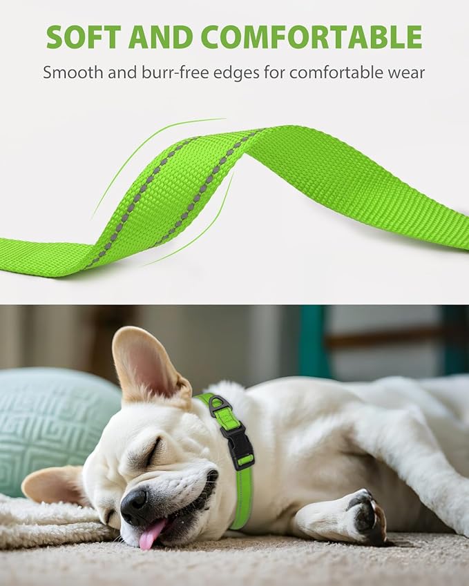 Joytale Small Dog Collar, Reflective and Adjustable Nylon Collar with Quick-Release Buckle, Lightweight No-Choke Design for Small Dogs, Green, 3/4" Width