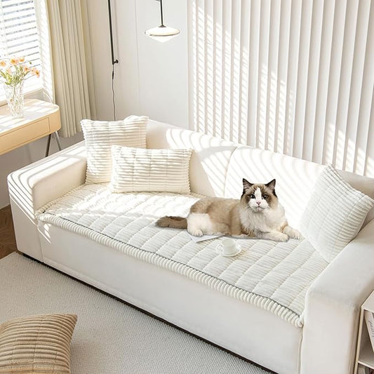 OTOB Couch Cover for Dogs Washable, Non Slip Plush Sofa Covers, Soft Fuzzy Durable Kids Pet Friendly Furniture Protector Covers (Cream, 27.6" x 70.9")