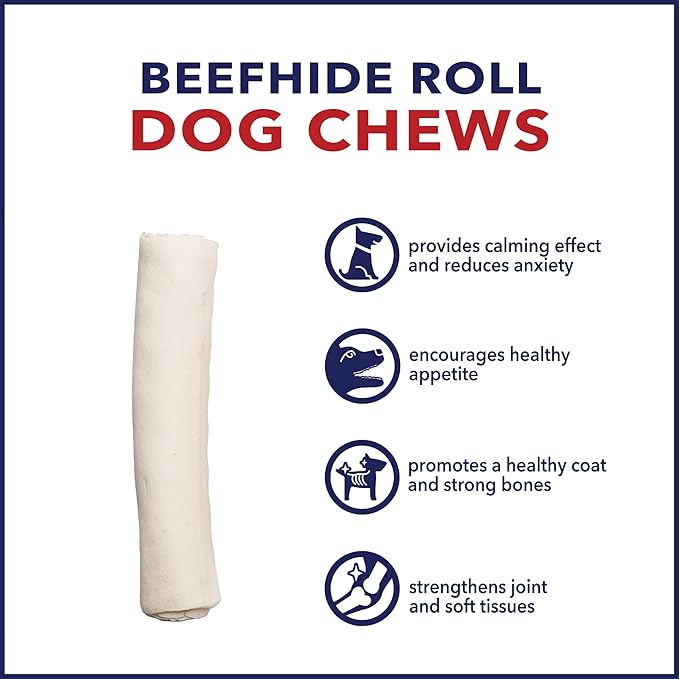 Pet Factory 100% Made in USA Beefhide 8" Rolls Dog Chew Treats - Natural Flavor, 10 Count/1 Pack