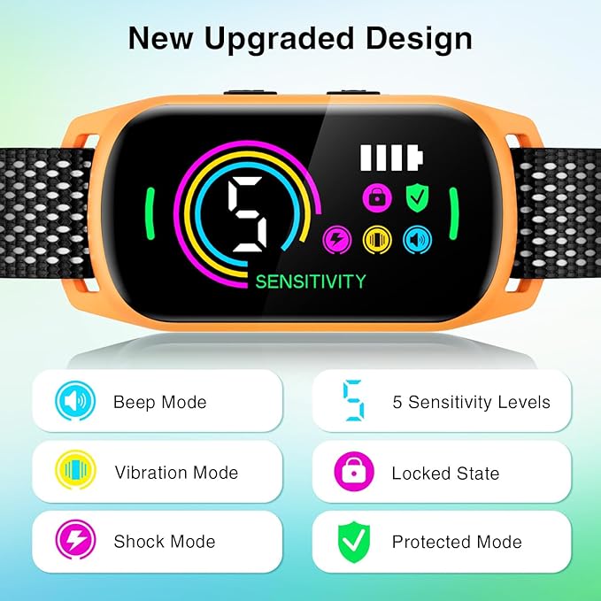 2 Pack Bark Collar, Rechargeable Dog Bark Collar for Large Medium Small Dogs, Smart Training Collar with 5 Adjustable Sensitivity Beep Vibration Harmless Shock, Anti Barking Device for Dogs (Orange)