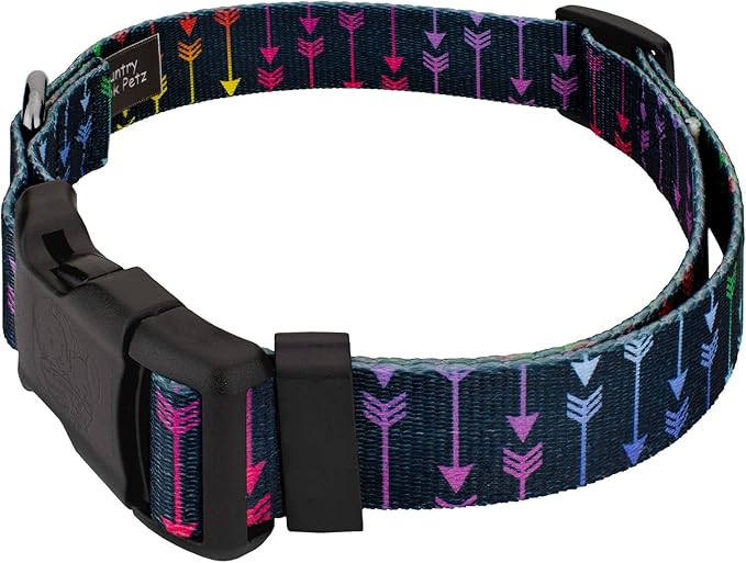 Country Brook Petz - Gunmetal Deluxe Colorful Arrows Dog Collar - Made in The U.S.A. - Chevron and Arrows Collection Featuring Linear Designs (1 Inch, Medium)