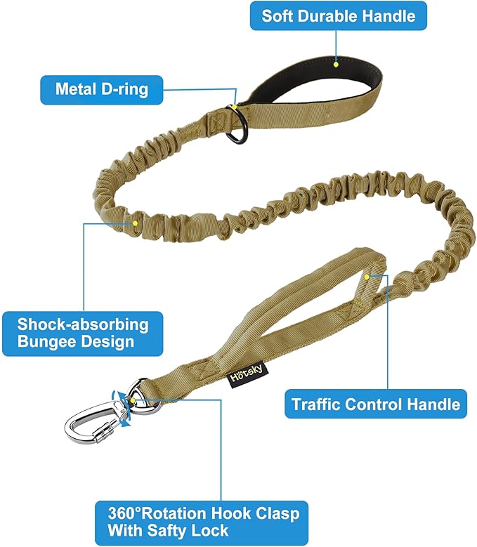 Hotsky Tactical Dog Collar and Leash Set, Heavy Duty Military Airtag Dog Collar with Handle and Metal Buckle for Training and Walking, with Airtag Holder and Two Patches (Brown, L)