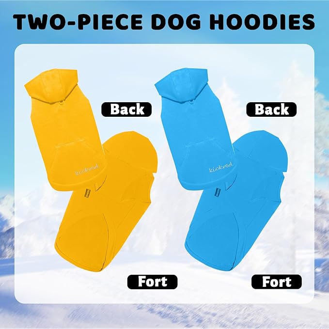 2 Pieces Basic Dog Hoodie, Premium Spring Summer Dog Vest Sweatshirt with Pocket & Leash Hole, Soft & Comfy Puppy Sweatshirt Suitable for All Small Medium Large Breeds - Blue + Yellow (Medium)