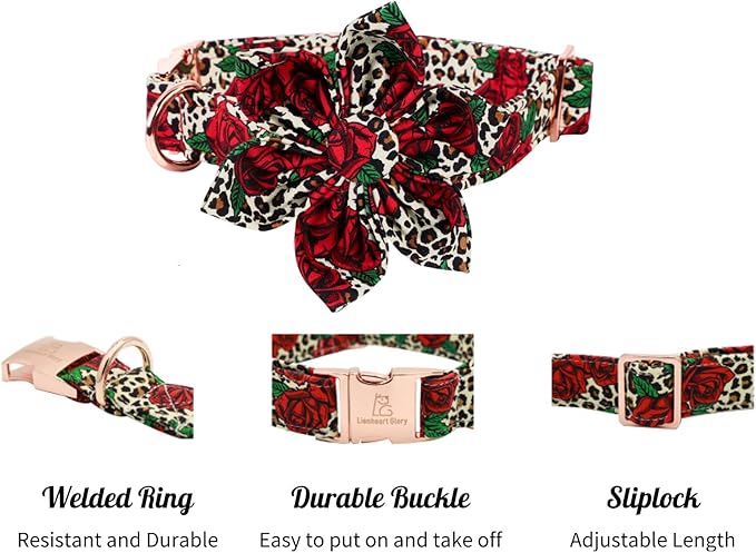 Lionheart Glory Cute Floral Pattern Pet Collar with Rose, Adjustable for Small Dogs
