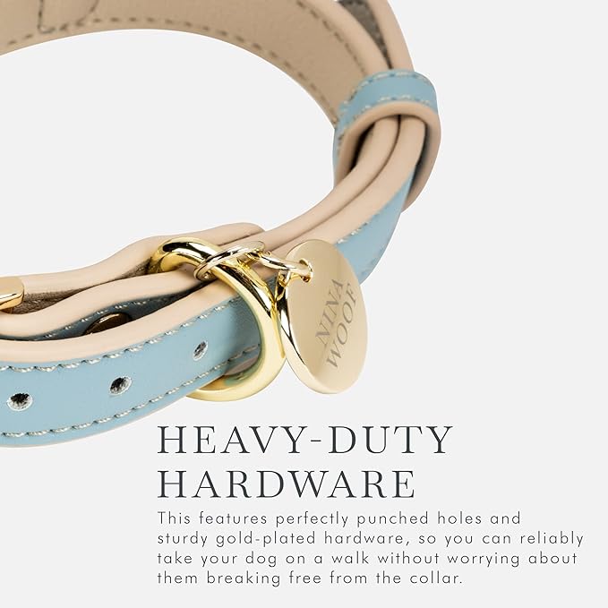 Cupertino Dog Collars, Harnesses & Leashes Made from Vegan Leather with Dog Tracker Device Holder Adjustable Dog Collar (Small, Blue)