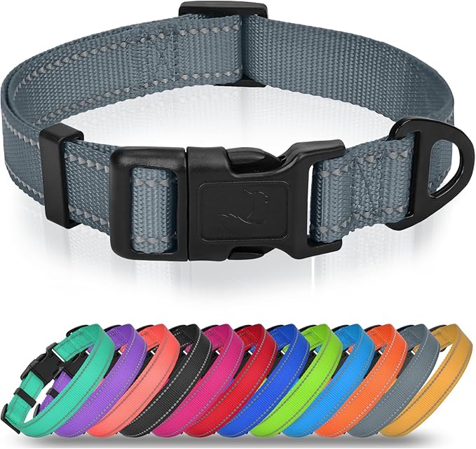 Joytale Small Dog Collar, Reflective and Adjustable Nylon Collar with Quick-Release Buckle, Lightweight No-Choke Design for Small Dogs, Gray, 5/8" Width
