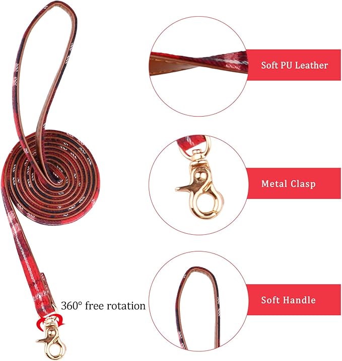 3 PCS Puppy Collar and Leash Set Dog Collars for Small Dogs Dog Bow Tie with Bell Puppy Bandana Leather Dog Collar for Small Dogs Puppies and Cats(Red)