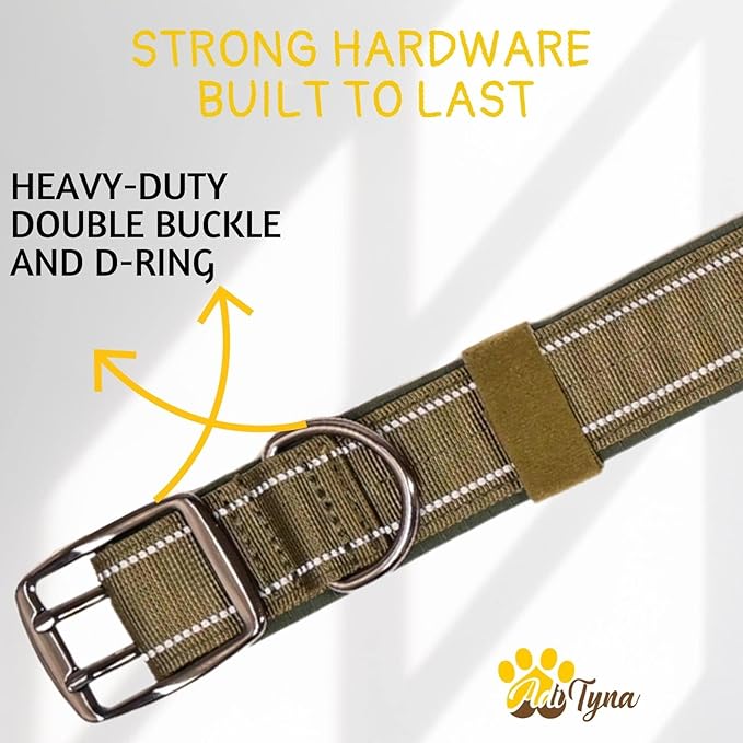 ADITYNA Heavy Duty Dog Collar for Extra-Large Dogs - Reflective Green Collar with Handle for Training, and Walking - Wide, Thick, Tactical, Soft Neoprene Padded