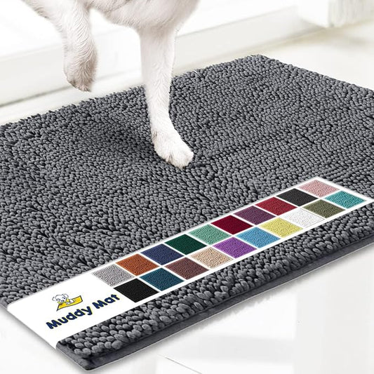 Muddy Mat® Shown on TV – Super Absorbent Microfiber Dog Door Mat for Muddy Paws, Non-Slip Washable Pet Rug, Quick Dry Chenille Entryway Carpet, Machine Washable Indoor Outdoor mat, Grey 35"x24"