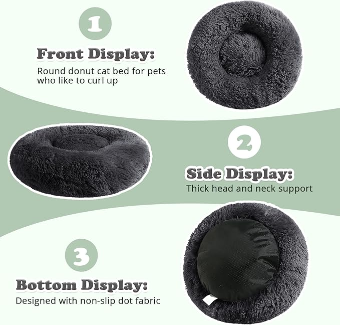 JOLLYVOGUE Dog & Cat Bed, Calming Anti-Anxiety Pet Bed for Small Dogs, Fluffy Donut Cushion for Small and Medium Pets (24")