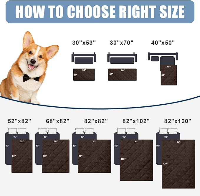Smiry Waterproof Dog Blanket, Reversible Dog Bed Cover Pet Blanket, Soft Pet Couch Covers for Sofa Washable, Bed Couch Sofa Furniture Protector for Puppy Cat Kids (82"x82", Chocolate/Dark Grey)