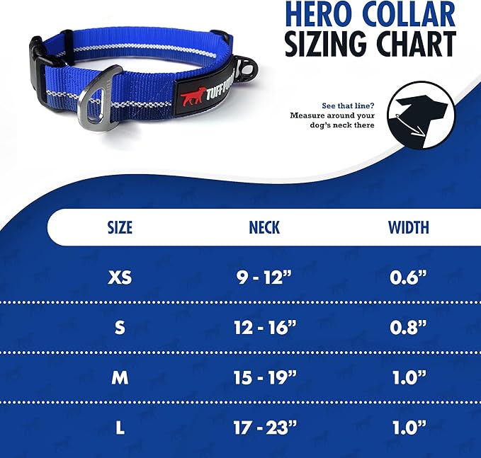 Tuff Pupper Heavy Duty Dog Collar | Reflective with Aluminum D-Ring Leash Clip | Separate Dog ID Tag Attachment | Easy Sizing for All Breeds