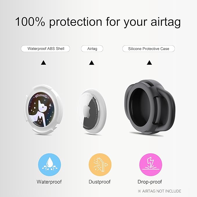 Waterproof Airtag Dog Collar Holder, Silicone & ABS Airtag Holder for Dog & Cat Collars, Ultra-Durable, Lightweight and Protective Airtag Case (Black-1, Small)