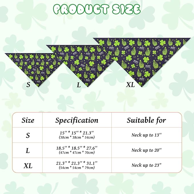 Vehomy 3-Pack St. Patrick's Day Dog Bandana Reversible Dog Bandanas Shamrock Dog Scarfs Cat Triangular Bibs Pet Irish Bandanas Scarves for Small Medium Large Dogs L