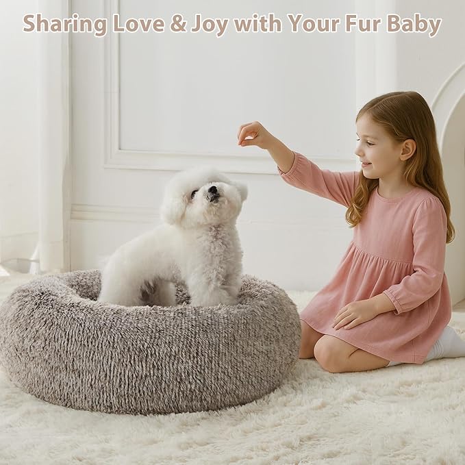 WNPETHOME Calming Dog Beds for Large Dogs, Anti-Anxiety Donut Large pet Bed, Fluffy Faux Fur Plush Dog Bed,Warming Cozy Soft Round Lagre Pet Beds for Jumbo Dogs, Cat Cuddler Cushion Pad