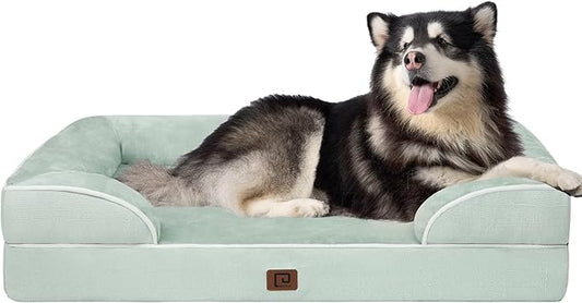 EHEYCIGA Orthopedic XL Dog Beds, Waterproof Memory Foam Dog Bed for Extra Large Dogs, Non-Slip Bottom and Egg-Crate Foam Big Pet Couch Bed with Washable Removable Cover, Sage Green