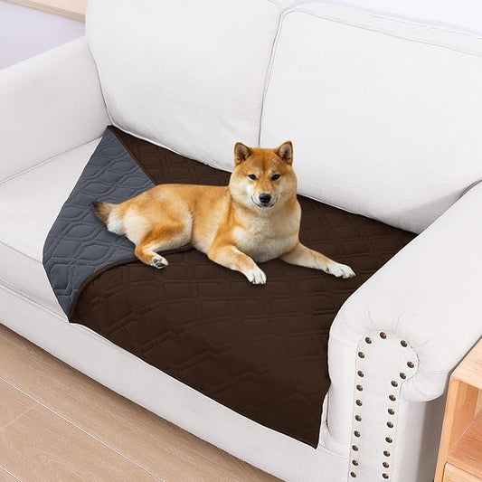 Smiry Waterproof Dog Blanket, 30x53 Inch Soft Pet Bed Cover Reversible, Washable Sofa Couch Furniture Protector for Small Medium Large Dog Puppy Cat, Chocolate/Dark Grey
