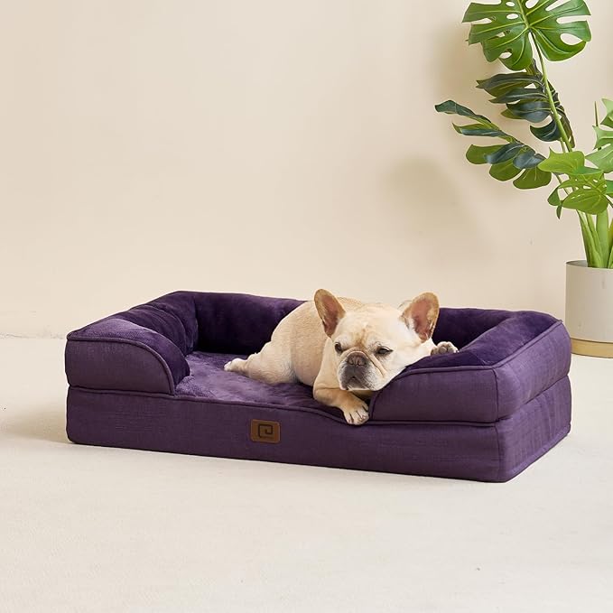 EHEYCIGA Orthopedic Dog Bed for Medium Dogs, Waterproof Memory Foam Medium Dog Beds with Sides, Non-Slip Bottom and Egg-Crate Foam Pet Couch Bed with Washable Removable Cover, Purple