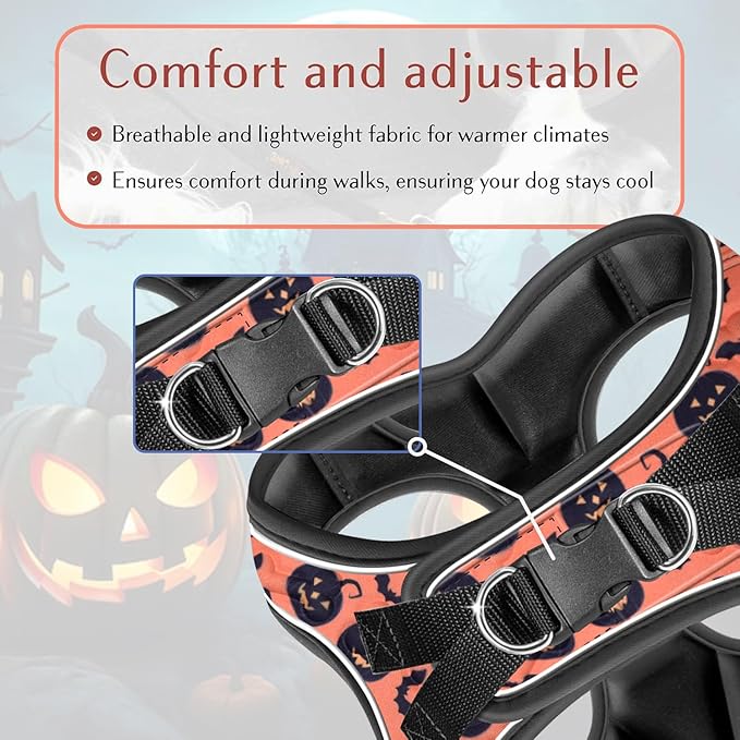 Comfort fit Step-in Halloween Dog & Puppy Harness - Comfortable All Weather Dog Vest Harness: Adjustable, Soft Padded, Easy to Put-on for Small, Medium-Sized Dogs.