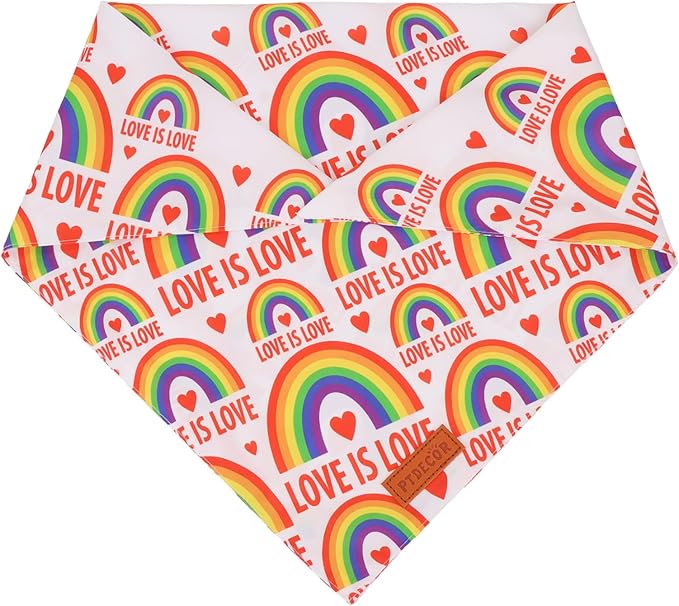 PTDECOR Rainbow Dog Bandanas Pride Day, Multi Size,“Love is Love” Pet Scarf Reversible Triangle LGBT+ Rainbow Bandanas for Medium Large Dogs Pets (Large)