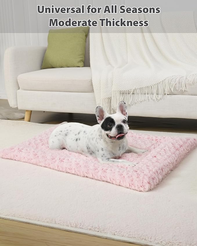 Washable Dog Bed Mat Crate Pad Soft Fluffy Pet Kennel Beds Dog Sleeping Mattress for Large Jumbo Medium Small Dogs, 29 x 18 Inch, Pink