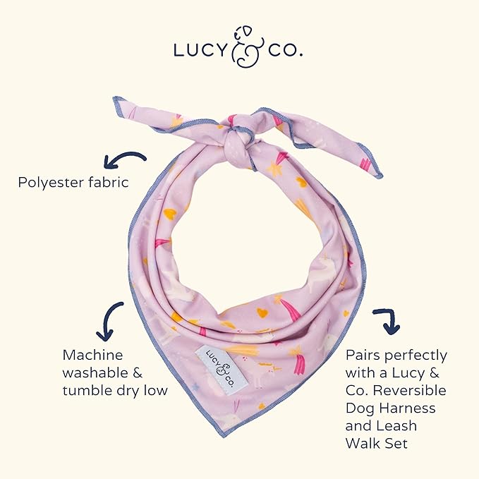 Lucy & Co. Unicorn Magic Bandana - Designer Puppy Accessory. 100% Polyester. Soft, Stylish and Appropriate for Any Occasion. Machine Washable (Large, Purple & Pink Unicorns)