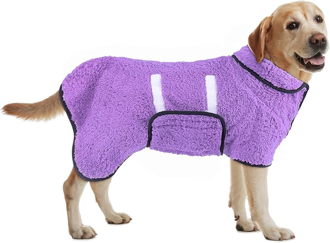 Bienbee Dog Bathrobe, Quick Drying Super Absorbent Dog Robes for After Bath, Warm Keeping Dogs Towel, Dogs Bath Supplies, Light Purple L