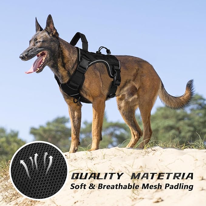 WINGOIN Black Tactical Dog Harness for Small Dogs, Heavy Duty No Pull Harness with Handle, Adjustable Reflective Military K9 German Shepherd Small Size Pet Vest for Training, Walking, Hiking (S)