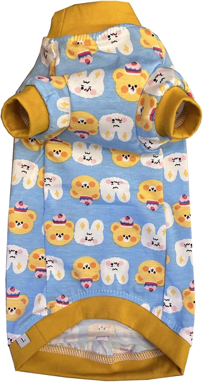 Sphynx Hairless Cat Cute Summer Cotton T-Shirts Pet Clothes,Round Collar Kitten Shirts Cats Apparel (Bear & Bunny, Medium (Pack of 1))