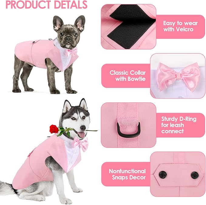 AOFITEE Dog Tuxedo Formal Dog Suit and Bandana Set, Gentle Dogs Wedding Party Suit Bow Tie Shirt, Tuxedo for Medium Dogs Costume Outfit with Detachable Bowtie Collar for Christmas Halloween Dress Up
