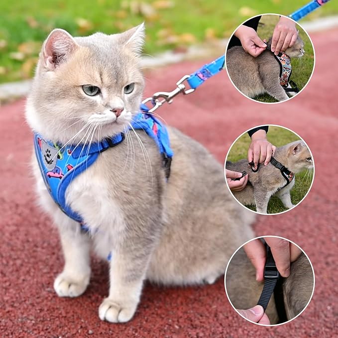 KOOLTAIL Cat Harness and Leash Set, Escape Proof for Safe Walking & Travel, Reflective Comfortable Easy Control Adjustable Kitten Harness for Boys&Girls Small Medium Large Cats Car S