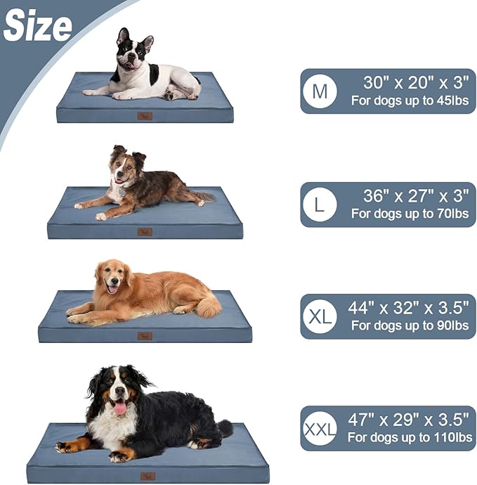 Outdoor Dog Bed for Extra Large Dogs, XL Dog Bed for Large Sized, Egg Crate Foam Dog Bed with Removable Washable Oxford Cooling Cover, Blue