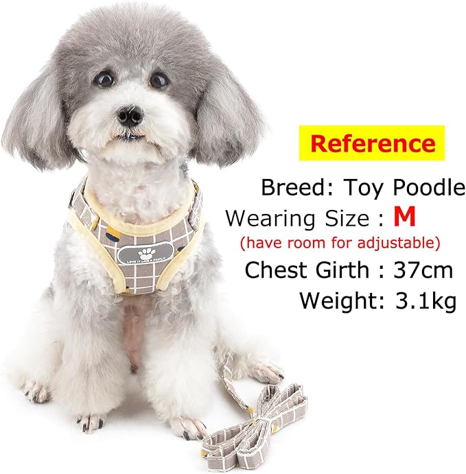 Zunea No Pull Small Dog Harness and Leash Set Adjustable Reflective Step-in Chihuahua Vest Harnesses Mesh Padded Plaid Escape Proof Walking Puppy Jacket for Boy Girl Pet Dogs Cats Khaki S