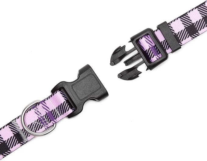 Adjustable Dog Collar with Patterns, Ultra Comfy Soft Nylon Breathable Pet Collar for Small Medium Large Dogs (M, Purple Plaid)