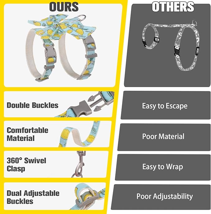 PAWCHIE Cat Harness and Leash Set with Bow Knot,Cats Escape Proof - Adjustable Daisy Floral Kitten Harness Soft Outdoor Walking Travel Pet Harness,Puppy Harness for Girl Cats Bunny Rabbit Small Dog