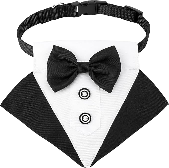 Segarty Formal Dog Tuxedo Bandana Dog Wedding Attire, Adjustable Collar with Bowtie, Pet Cats Tuxedo Bandana Necktie Collar for Medium Large Boy Pets Wedding Grooming Birthday Party Gift (L Black)