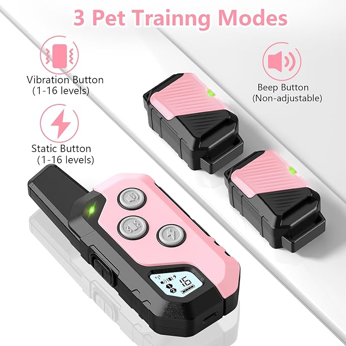 Shock Collar for Dogs, Dog Training Collar with Remote Control for 2 Dogs, 3 Training Modes with Beep, Vibration and Satic, Waterproof, Rechargeable E Collar for Large Medium Small