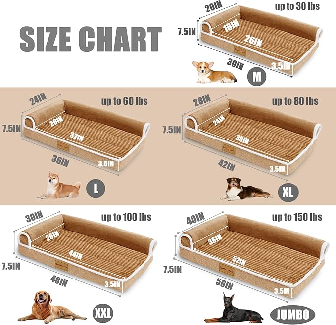 Patas Lague Orthopedic Dog Bed for Medium Dogs 30''X20'', Waterproof Comfortable L Shaped Medium Non-Slip Soft Warm Pet Sofa Sleep Bed mat with Removable Washable Cover, Brown