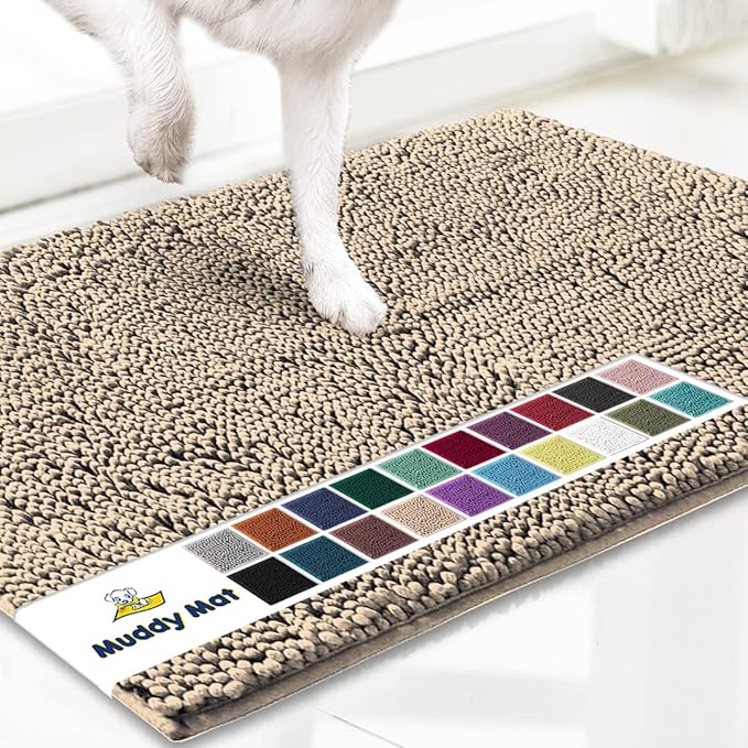 Muddy Mat® Shown on TV – Super Absorbent Microfiber Dog Door Mat for Muddy Paws, Non-Slip Washable Pet Rug, Quick Dry Chenille Entryway Carpet, Machine Washable Indoor Outdoor Doormat, Beige 72"x48"