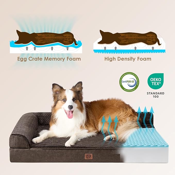 EHEYCIGA Memory Foam Dog Bed Large Sized Dogs, Pet Bed for Large Dog for Crate with Waterproof Liner, Pet Couch Bed Orthopedic with Washable Removable Cover, 35x23x6 Inches, Brown