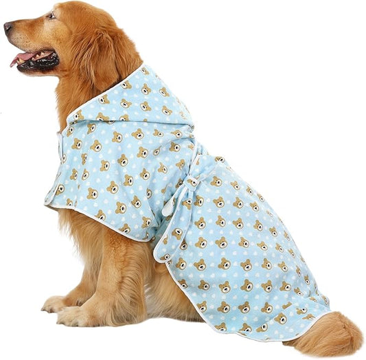 HDE Dog Bathrobe Super Absorbent Quick Drying Towel with Hood for All Dog Breeds Sizes S-XXL - Teddy Bears - XXL