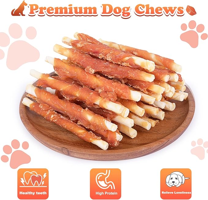 Puppy Training Snacks Dog Chews Treats Chicken Wrapped White Rawhide Sticks 1lb
