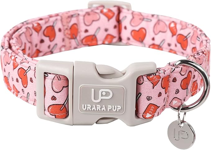 Valentine’s Dog Collar, Pink Heart Dog Collar with Quick Release, Valentine’s Gift Pet Collar for Puppy Girl Boy Dog, Wedding Dog Collar