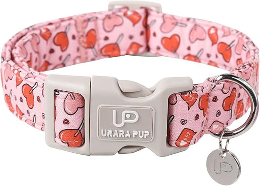 Valentine’s Dog Collar, Pink Heart Dog Collar with Quick Release, Valentine’s Gift Pet Collar for Puppy Girl Boy Dog, Wedding Dog Collar