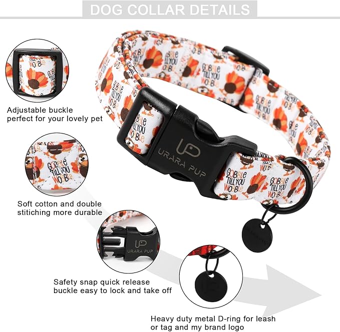 Thanksgiving Dog Collar, Turkey Cotton for Dog or Cat, Autumn Puppy With Lightweight Plastic Buckle, Great Gift for Girl Boy Dogs, XS
