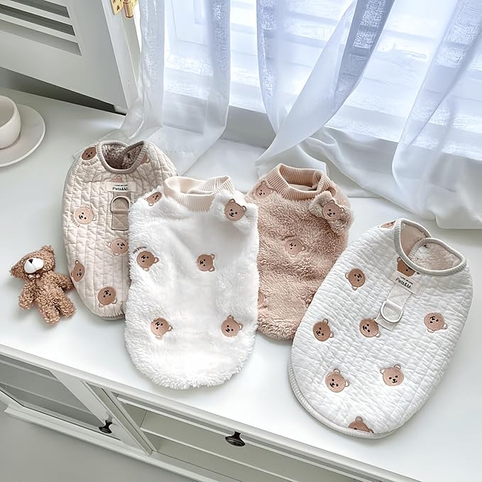 Cute Pet Apparel Bear Pattern Cartoon Dog Clothes All Season Sleeveless Puppy Kitten Pullover Soft Skin-Friendly (White, L (7.7-11lbs))